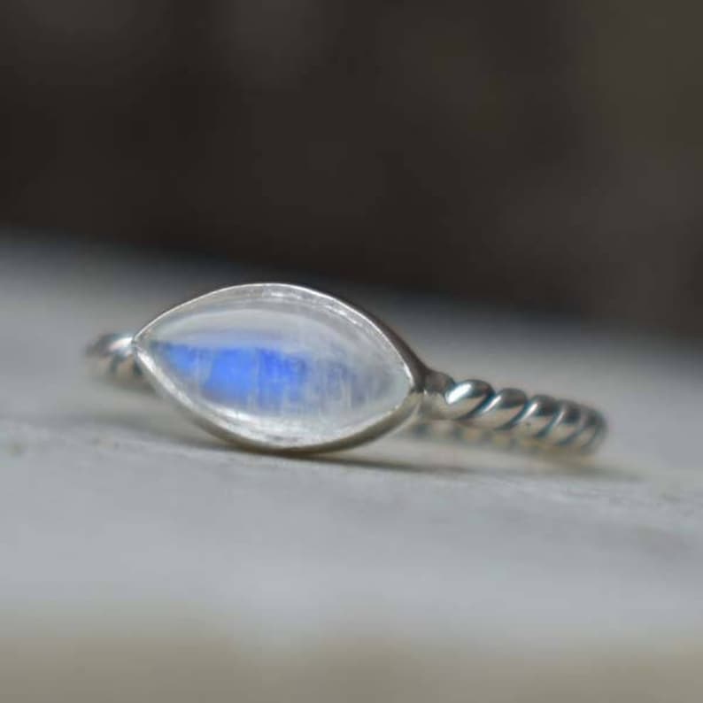 AAA Rainbow Moonstone Ring-Blue Flash Rainbow Marquise Ring-925 Sterling Silver Designer Ring-June Birthstone-Moonstone Ring-Gift for her