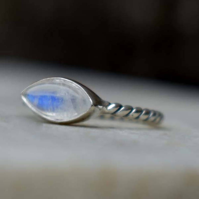AAA Rainbow Moonstone Ring-Blue Flash Rainbow Marquise Ring-925 Sterling Silver Designer Ring-June Birthstone-Moonstone Ring-Gift for her