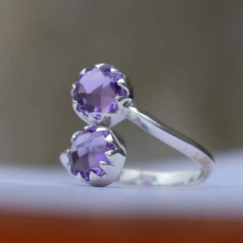 Beautiful Two Stone Ring-Amethyst Ring-Grown Purple Ring-925 Sterling Silver Ring-Handmade Jewelry-February Birthstone Ring-Unique Gift Girl