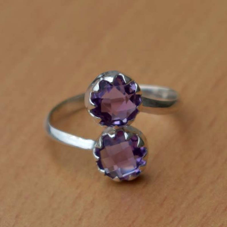 Beautiful Two Stone Ring-Amethyst Ring-Grown Purple Ring-925 Sterling Silver Ring-Handmade Jewelry-February Birthstone Ring-Unique Gift Girl