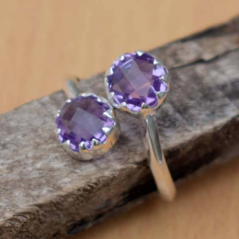 Beautiful Two Stone Ring-Amethyst Ring-Grown Purple Ring-925 Sterling Silver Ring-Handmade Jewelry-February Birthstone Ring-Unique Gift Girl