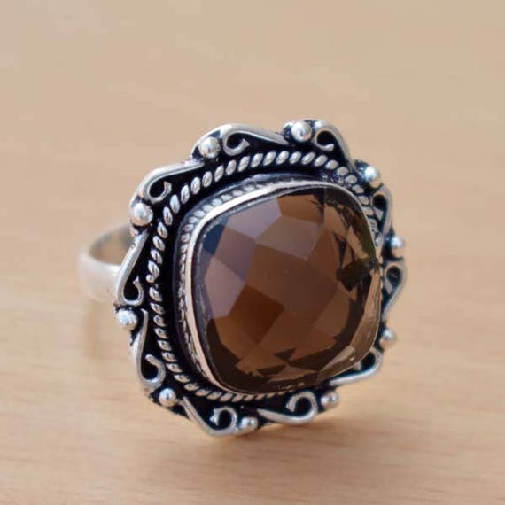 925 Sterling Solid Silver Natura Lemon Quartz GemStone Ring Gift Jewelry AllSize