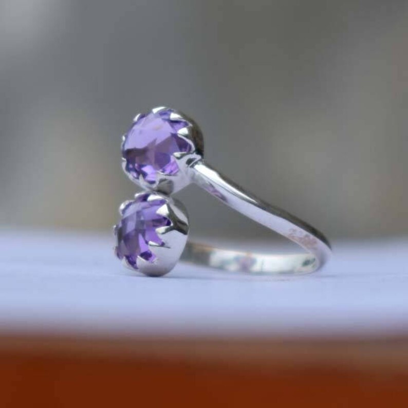 Beautiful Two Stone Ring-Amethyst Ring-Grown Purple Ring-925 Sterling Silver Ring-Handmade Jewelry-February Birthstone Ring-Unique Gift Girl