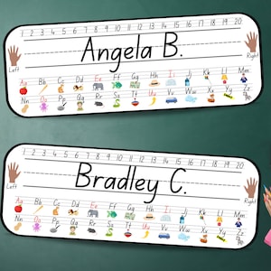 Cute & Educational Kindergarten or Preschool Classroom Name Tags for Students With The Alphabet and Numbers Letter 30 Editable Nametags