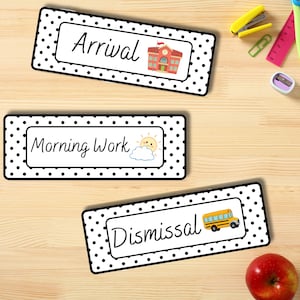 Elementary Classroom Visual Schedule | Black and White Polka Dot Decor