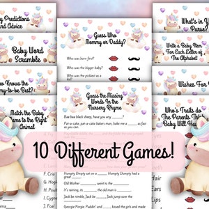 Pastel Unicorn Baby Girl Shower Games Cute Rainbows and Unicorns Themed Game Bundle to Play At Showers Baby Girl Shower Themes Shower Ideas