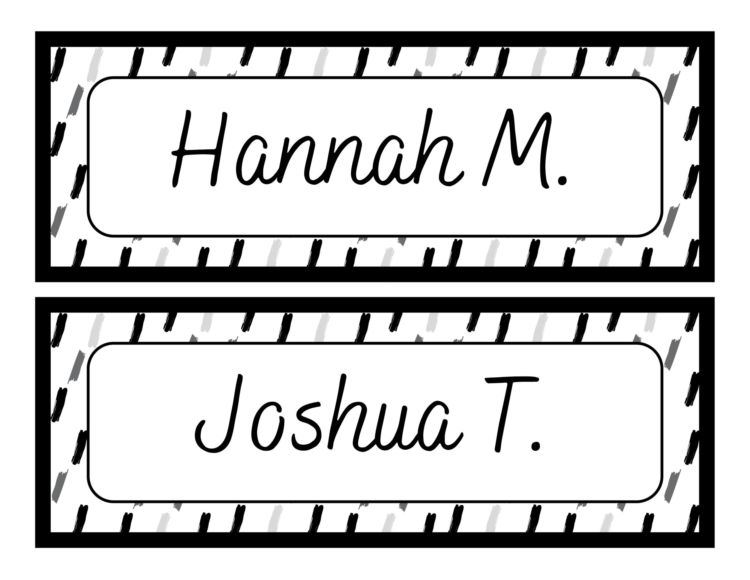 Editable Black and White Student Name Tags Template in 5 Styles Editable Black and White Student Name Tags Template in 5 Styles