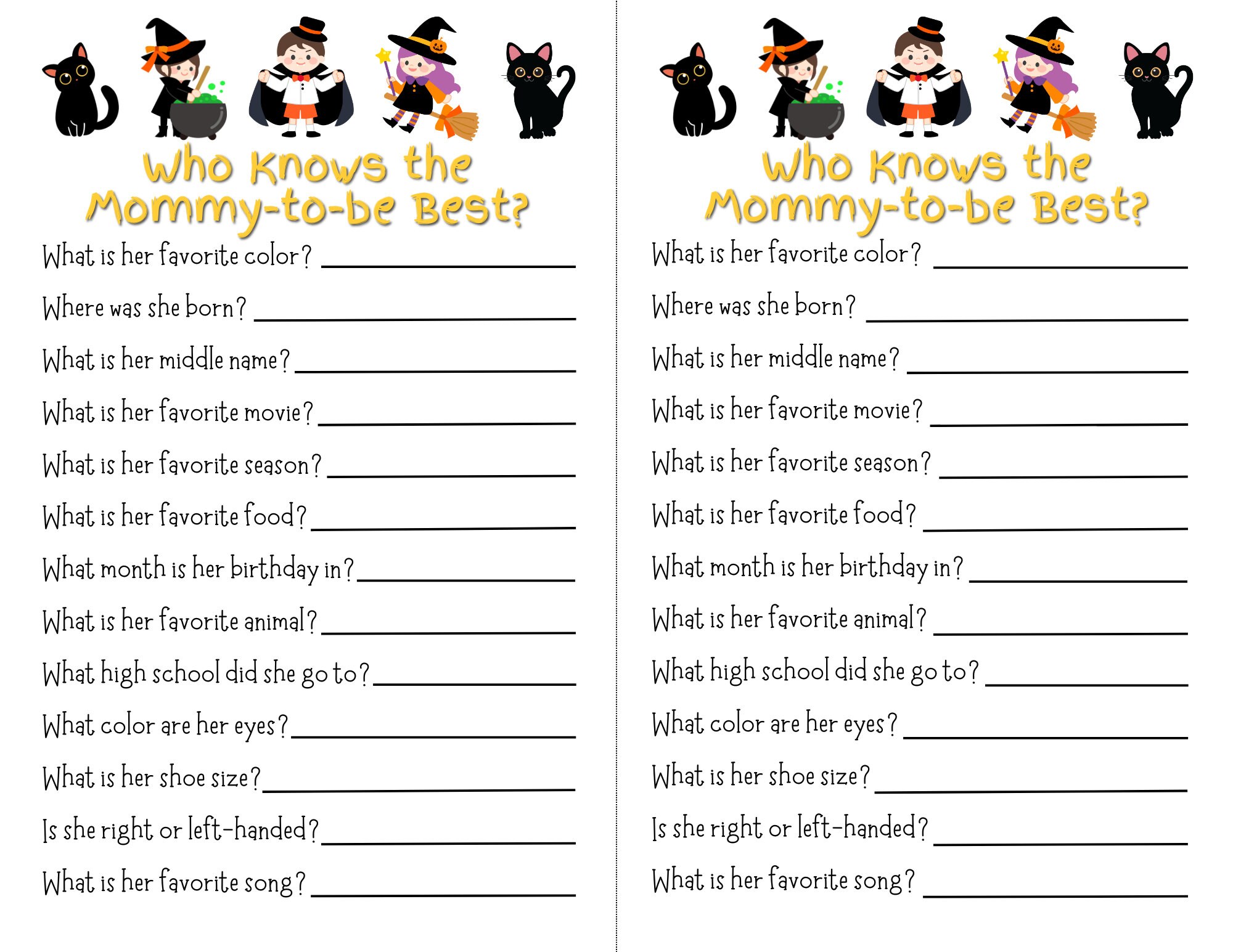 10 Halloween Themed Baby Shower Games Fun Fall Game Set in 5 Styles for