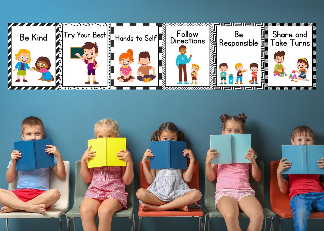 Visual Class Rules Posters Bundle Black and White Classroom Decor - Etsy
