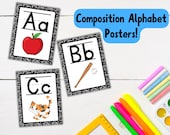 Composition Notebook Alphabet Posters with Pictures, Elementary Classroom Decor