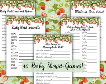 Beere Süß Baby Shower Themed Game Bundle Red Gingham Erdbeere inspirierte Spiele zu Spielen Erdbeeren Themed Baby Shower Antwortschlüssel inklusive