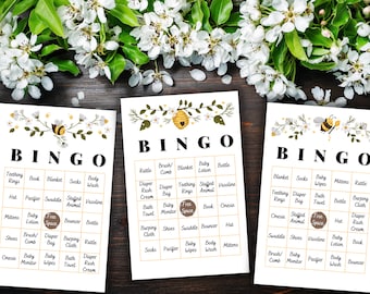 Biene Themed Mama-zu-Biene Babyparty Bingo Spiele Bay-bee Thema Vorgefüllte Baby Bingokarten Bienenspiele für Frühling oder Sommer Babypartys