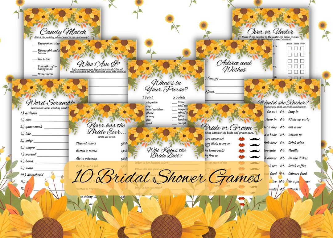 Sunflower Bridal Shower Game Bundle Rustic Fall Bridal Shower ...