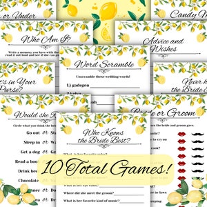 10 Bridal Shower Game Bundle She Found Her Main Squeeze Lemon Themed Ten Games for Guests to Play at Bachelorette Party Answer Keys Included