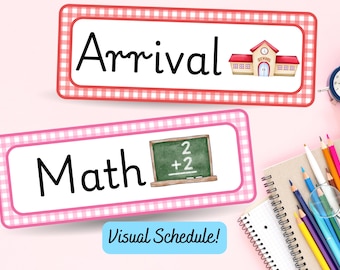 Rainbow Gingham Classroom Schedule Cards | Visual Schedules | Elementary Decor