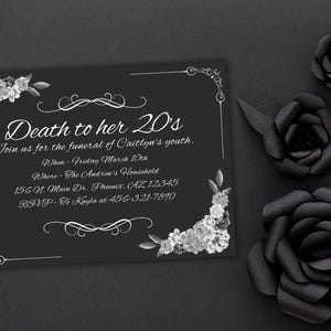 Carte d'invitation Death to Her 20's Mobile Invite Death to my 20's to my 20's (Mort d'une décennie) en téléchargement physique et numérique Funérailles de la mort pour ma jeunesse, 5 x 7 pouces