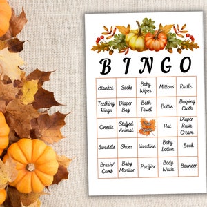 Einfaches Herbst-Babyparty-Themen-Bingo-Spiel Vorgefüllte Spielbretter Kleiner Kürbis Herbstliche Themen-Oktober-November-Duschen-Ideen