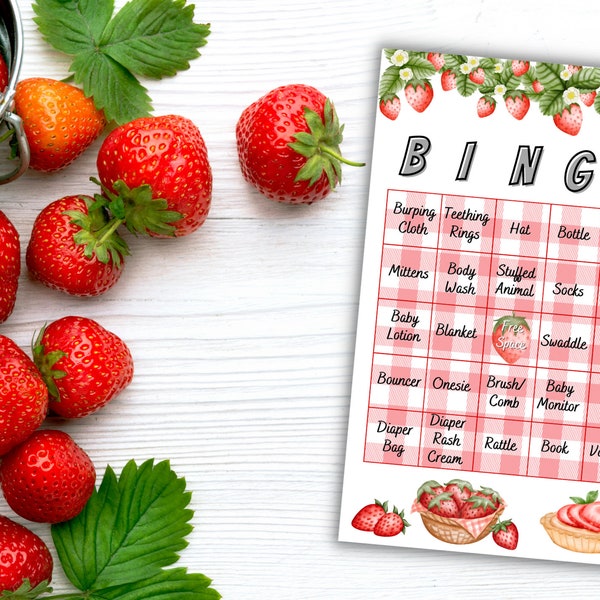 Berry Sweet Themed Baby Shower Bingo 50 Prefilled Game Boards Strawberry Theme Berries Showers Activities Digital Download