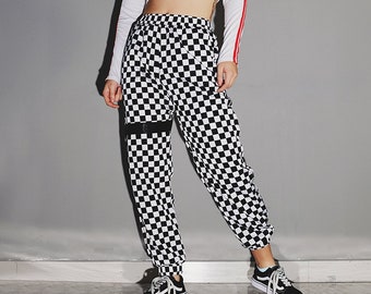 red checkerboard pants