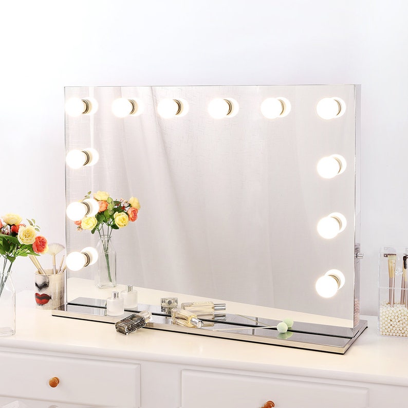 Hollywood Frameless Vanity Standing Makeup Lighted Mirror With 12 Free Led Dimmable Bulbs