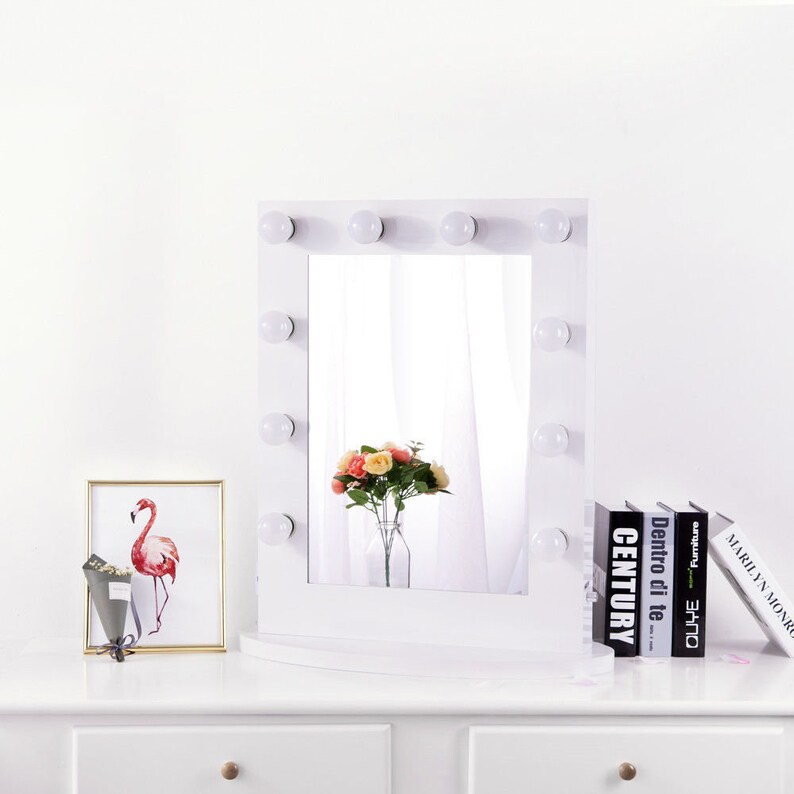 Hollywood Makeup Vanity Wall Mounted Standing White Mirror With 10 Led Dimmable Bulbs