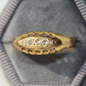 Alliance ancienne de fiançailles édouardienne en or jaune 18 carats 18 carats 750, diamants taille rose et diamants taille rose