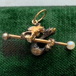 Antique Sterling Silver 925 Gilt Griffin Dragon Griffin Scepter Pearl Stickpin Stick Pin Conversion Pendant Charm