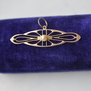 Vintage 10K Yellow Gold Pearl Brooch Pin Pendant Necklace