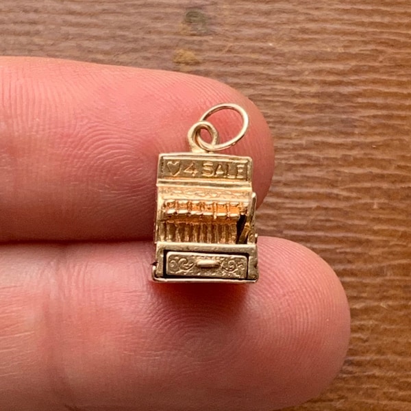 Vintage 14K Gold Love Cash Money Register Movable Moveable Pendant Charm