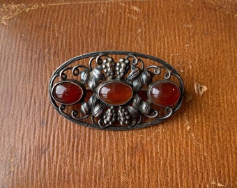 Antik Vintage Sterling Silver 925 Agat Blommig Druvor Brosch Nål Tysk Tyskland