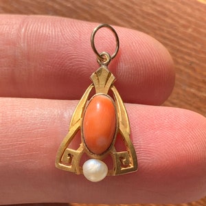 Alling & Co Antique 14K 585 Yellow Gold Coral Pearl Stickpin Stick Pin Conversion Pendant Charm Newark NJ