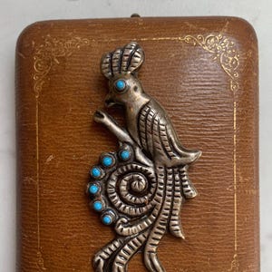 Vintage Sterling Silver 925 Bird Peacock Blue Mexico Brooch Pin
