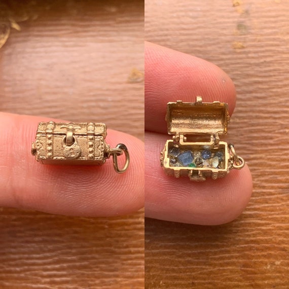 Vintage 14K 585 Gold Treasure Chest Lock Gemstone… - image 1