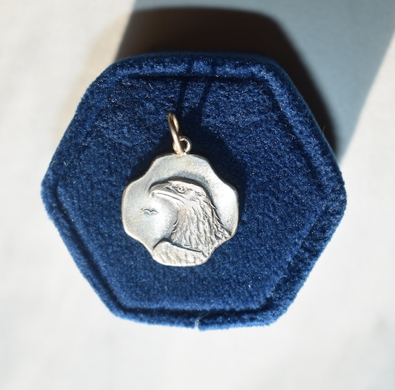 Antique Silver Eagle Bird Medal Converted Pendant… - image 1