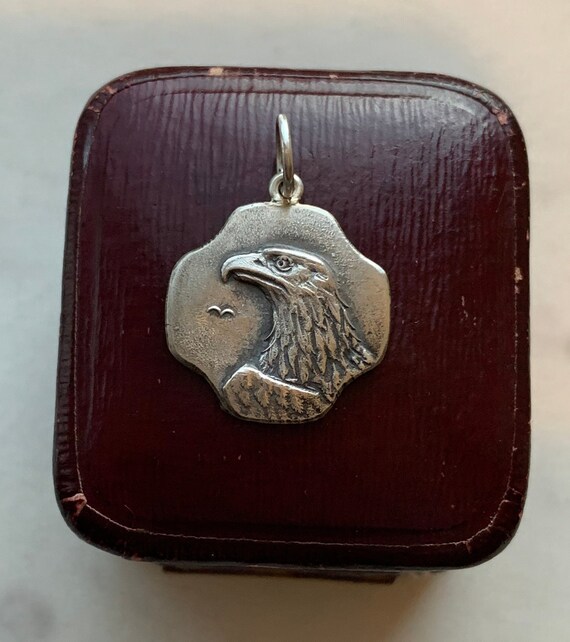 Antique Silver Eagle Bird Medal Converted Pendant… - image 3