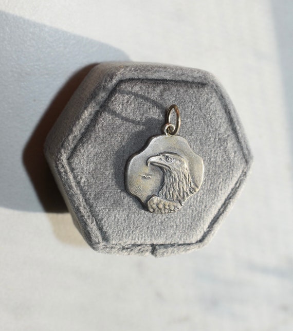 Antique Silver Eagle Bird Medal Converted Pendant… - image 6