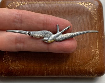 Vintage sterling silver 925 enamel swallow bird brooch pin
