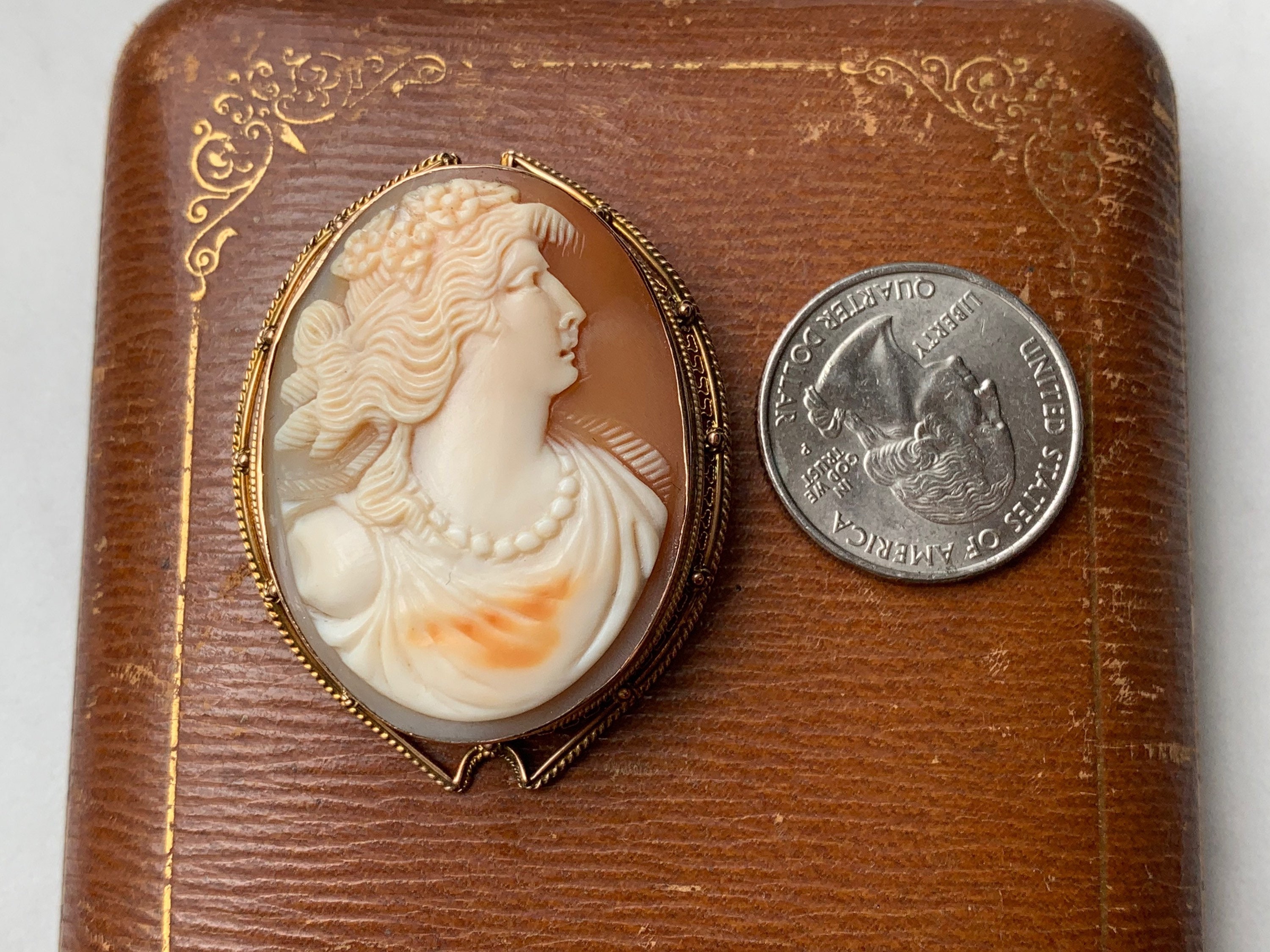 Antique 10K Yellow Gold Carved Shell Cameo Portrait Lady Woman - Etsy
