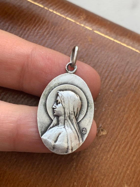 Antique Sterling Silver 925 Virgin Mary Pendant F… - image 8