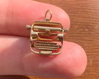 Vintage 14K 585 Yellow Gold Typewriter Type Moveable Movable Pendant Charm