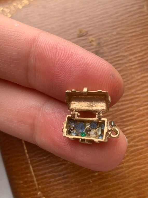 Vintage 14K 585 Gold Treasure Chest Lock Gemstone… - image 3
