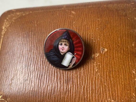 Antique 900 Silver Enamel Portrait Stein Munich Pin Brooch