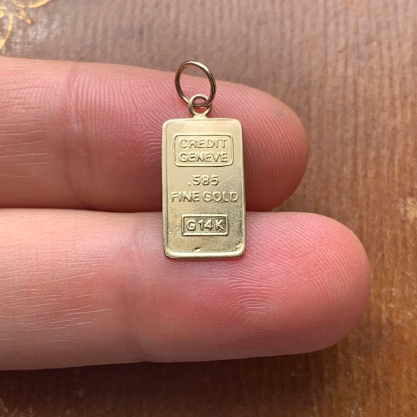 Vintage 14K 585 Gold Bar Pendant Charm