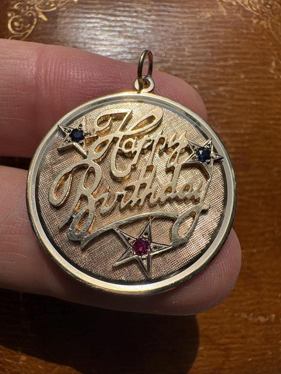 Vintage 14K 585 Yellow Gold Happy Birthday Pendant Dankner View 5