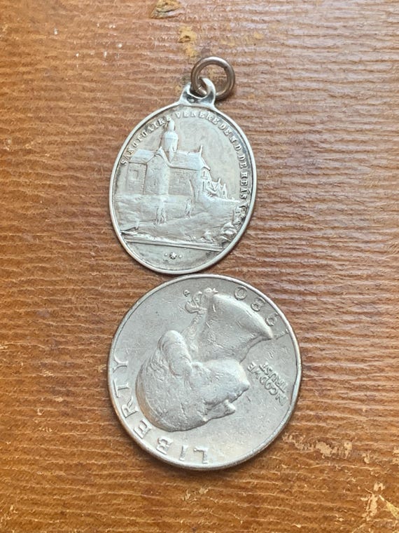 Antique Silver Religious Notre Dame Medal Pendant Fre… - Gem
