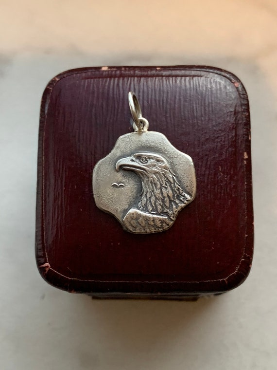 Antique Silver Eagle Bird Medal Converted Pendant… - image 7