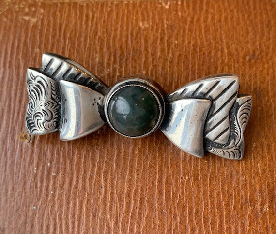 vintage silver925× Moss agate ブローチ