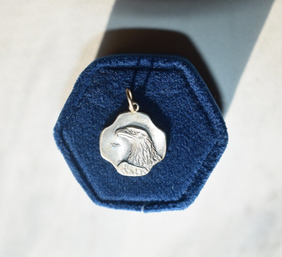 Antique Silver Eagle Bird Medal Converted Pendant… - image 10