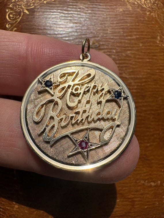 Vintage 14K 585 Yellow Gold Happy Birthday Pendant Dankner