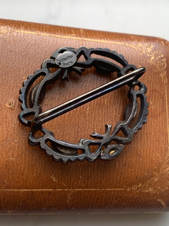 Vintage Jean Louis Scherrer Bow Costume Black Rhinestone Paris Designer French Belt Buckle